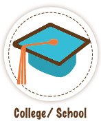 Blue college mortar board with an orange tassel - School / College Icon