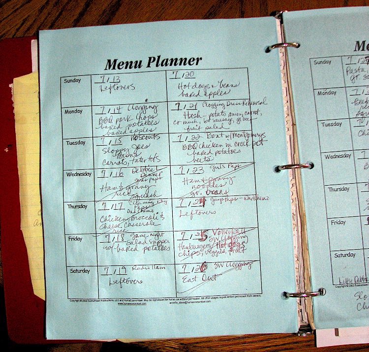 A 2 week menu plan for dinners