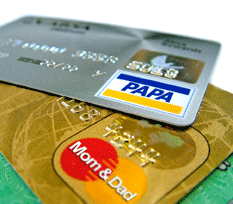 Two credit cards with Papa logos and Mom & Dad logos on them.