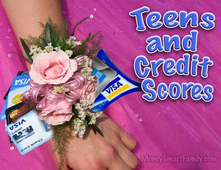 Girl in a pink sparkly prom dress with a wrist corsage of flowers and credit cards.