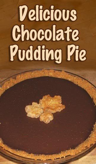 A Rich Chocolatey Pudding Pie Recipe with a Homemade Graham Cracker Crust. #ChocolatePie #ChocolatePuddingPie