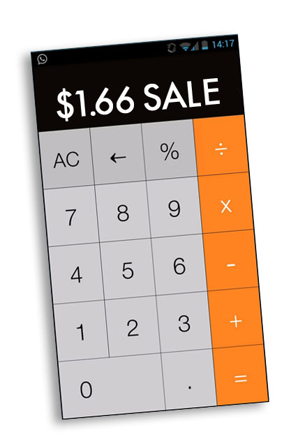 An android calculator showing a sale price on groceries.