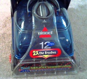 Homemade DIY Carpet Cleaning Solution Recipes w/ Dawn & Peroxide & Copycat Rug Doctor 2 A Bissell Home Carpet Cleaner on grey carpet.