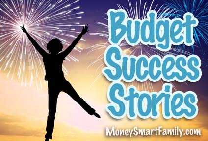 Budget Success Stories, these will really encourage you! A joyful woman jumping for joy because she has a budget.