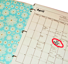 Allowance for Chores? How the 5/50/500 Rule Applies to Your Kids 5 A paper date book with a date circled in red.