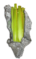 Save Money on Fruits & Veggies - Produce Savings 9 Stalks of celery wrapped in aluminum foil.
