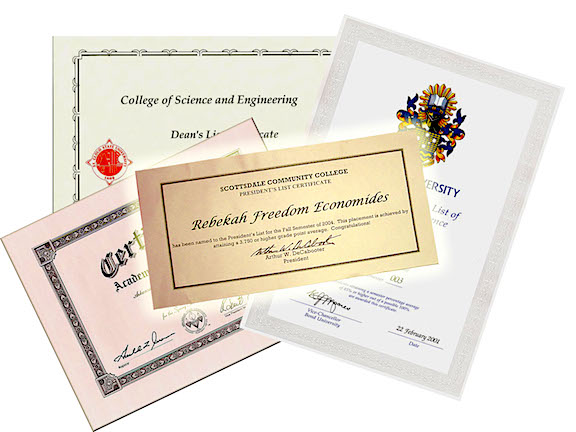University awards certificates for academic achievement.