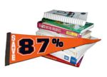 College text books covered by an orange pennant to save 87%.