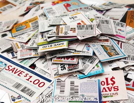 A pile of clipped grocery coupons.