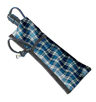 Curling iron case made from blue plaid material.