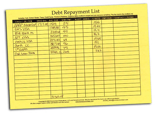 Plastic Surgery for Paying off Debt: 9 Steps to Being Debt Free! 2 Debt Repayment List with debts listed from smallest to largest.