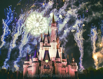 Fireworks behind Sleeping Beauty's Castle in Walt Disney World - Orlando.