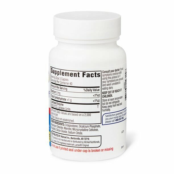 Walmart Equate Lactase pills bottle with supplement facts