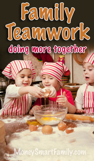 Family Teamwork - working together - 3 sisters baking