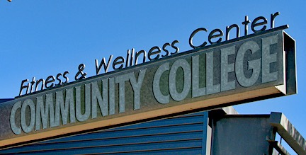 A Fitness Center sign at a community college.