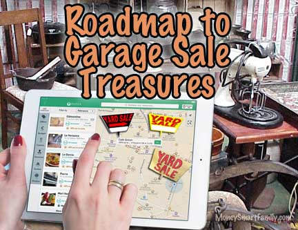 9 Garage Sale Shopping Tips: Roadmap To Yard Sale Treasure Hunting 4 iPad with a woman's hands using a map to find garage sales.
