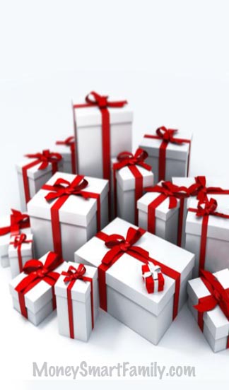 Grandparent Gift Giving Etiquette? How to Stop Excessive Indulgence 3 What to do When Grandparents give too much. A pile of white presents wrapped with red bow.