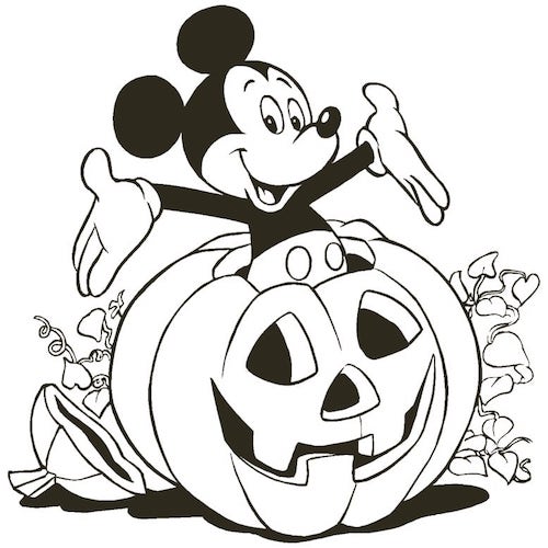 DIY Halloween Party Games, Crafts & Food Ideas for Fun Harvest Festival 8 Homemade Halloween party coloring page with Mickey Mouse coming out of a pumpkin.