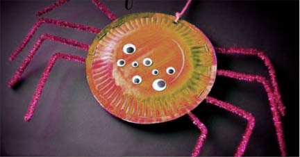 DIY Halloween Party Games, Crafts & Food Ideas for Fun Harvest Festival 9 Halloween spider plate with pipe cleaner legs.