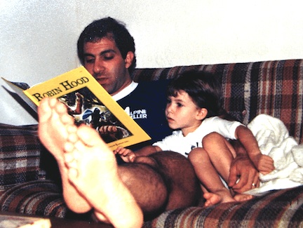 To the Dad 3 Dad - Steve Reading Robin Hood to John - Age 5
