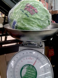 Save Money on Fruits & Veggies - Produce Savings 3 Iceberg Head Lettuce on a scale