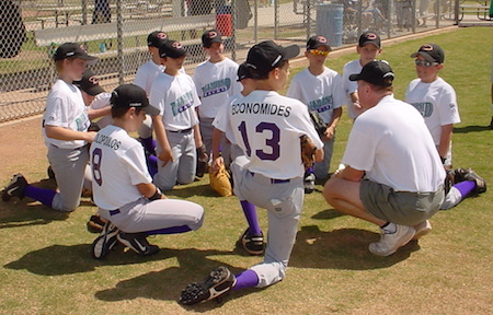 Little League baseball team meeting.