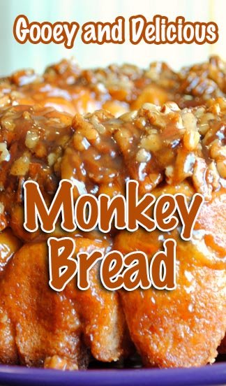 12 Easy Bread Recipes - Round-Up Page 19 Gooey and Delicious Monkey Bread Recipe #MonkeyBread #CaramelBread #NutBread #CaramelNNutBread