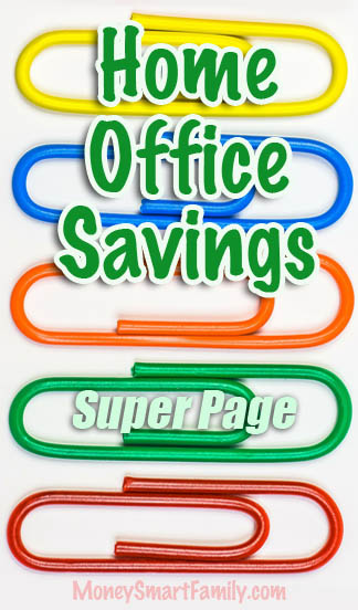 A super page full of home office savings tips on colorful paperclips and more.