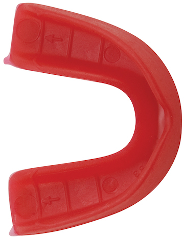 A red football mouth guard from a sporting goods store.