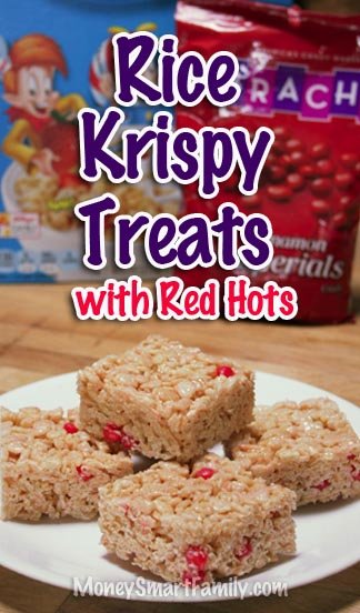 Rice Krispy Treats w/a twist- Red Hots! Simply Awesome! #RiceKrispyTreats #RiceCrispyTreats #RiceCrispyCerealTreats #NoBake Dessert #GlutenFreeDessert
