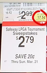Unit Pricing Circled on a Grocery Store Shelf Price Tag
