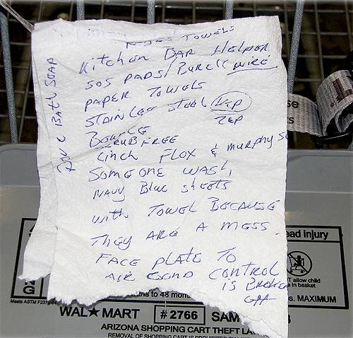 Free Grocery Shopping List Form 3 Shopping List written on a Paper Towel - a bad example of a shopping list