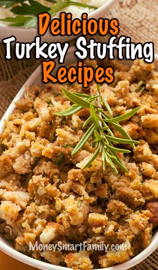 Turkey Stuffing Recipe Round Up For Thanksgiving & Christmas. Great recipes for starchy side dishes.