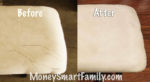 Before and after picture if ink stains on upholstery