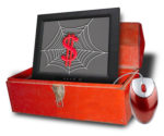 Savings on the internet- a red tool box with a monitor in it.