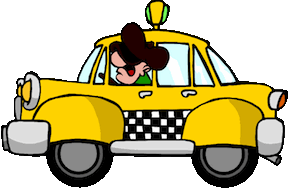 A yellow taxi cab cartoon drawing.