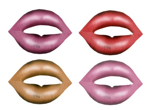 4 sets of lips with different colored lipstick on them.