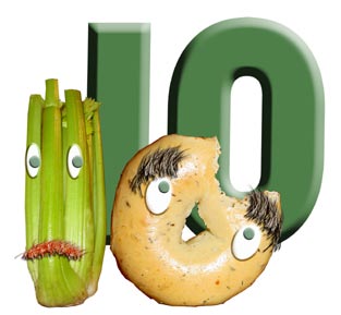 Celery and bagel shaped like a 10