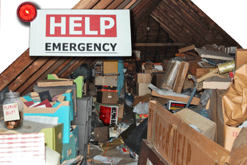 An attic full of disorganized stuff.