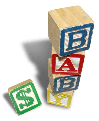 A stack of wooden blocks that spell Baby.