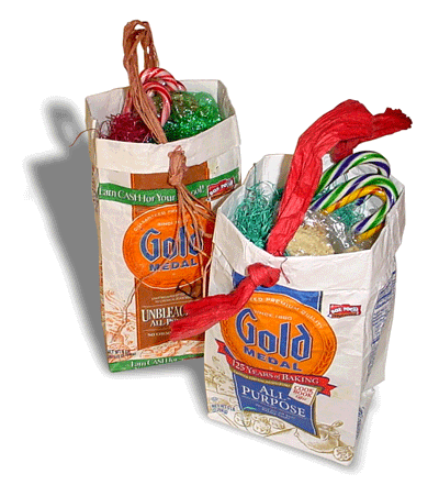 Five pound flour bags converted into gift bags.