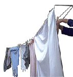 Clothes hanging on a clothes line.