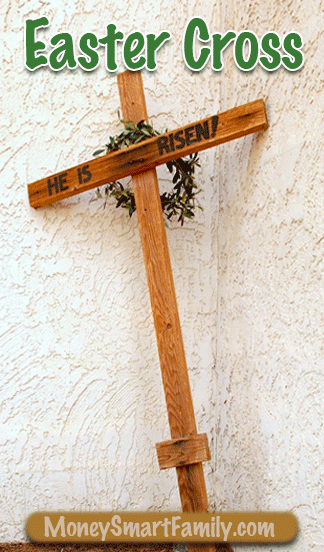 A wooden cross made out of two by fours for an Easter memorial craft project.