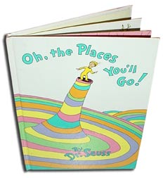 Oh the places you'll go book cover by Dr. Seuss.