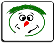 A green clown face drawn on a white board that is partially erased.